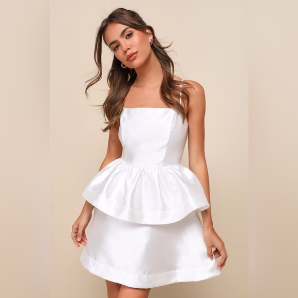 Lulus-Bubbly Charm White Taffeta Tiered Ruffled Mini Dress - Picture 2 of 6